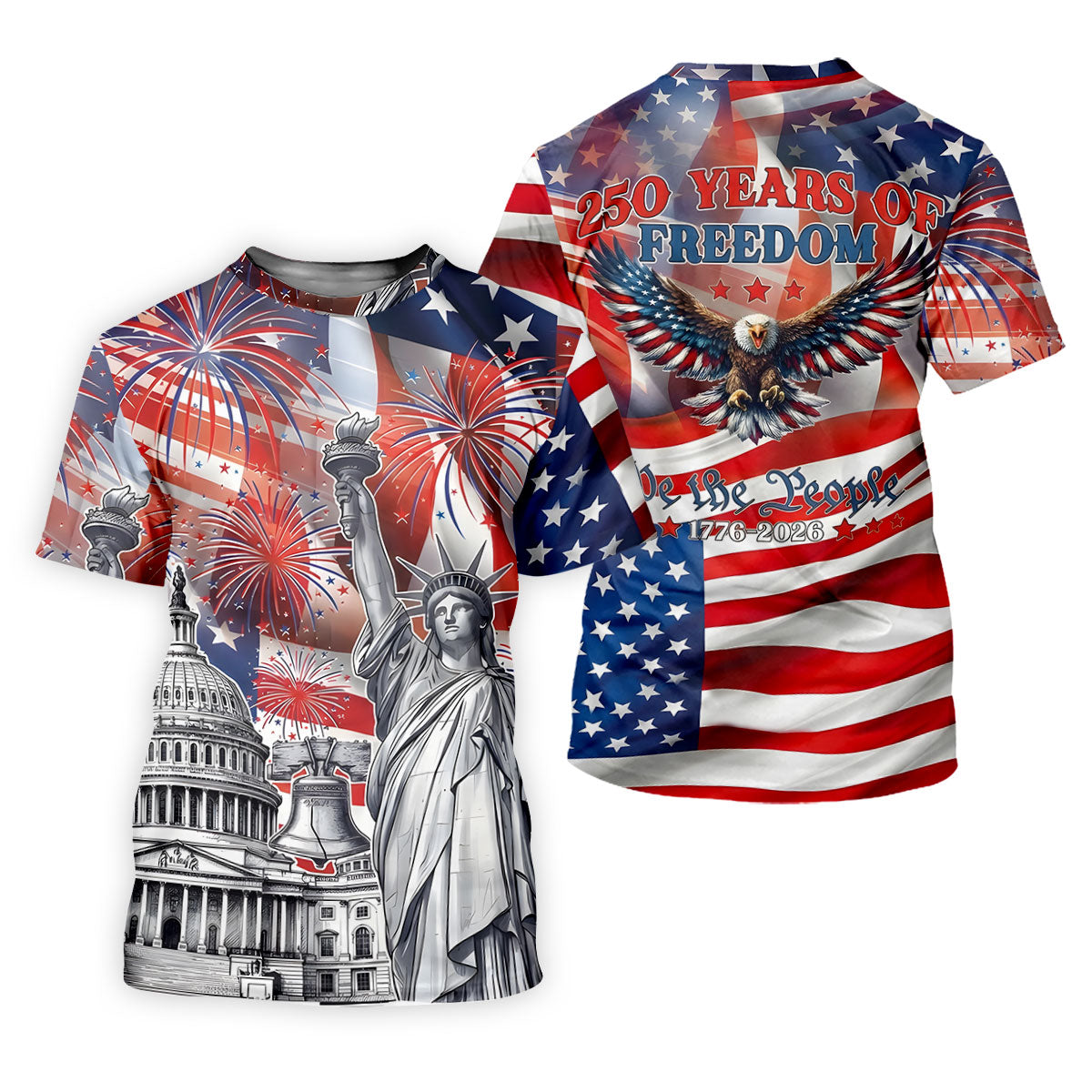 250 Years Of Freedom We The People US Flag Pattern Patriotic Golf Shirt, 4th Of July Golf Shirt For Women