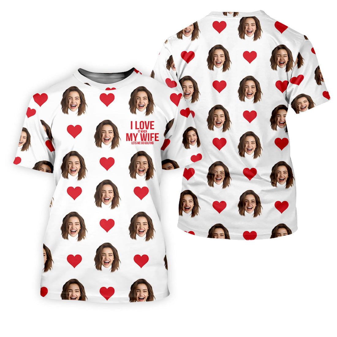 I Love My Wife Custom Photo White Golf Shirt, Valentines Golf Gift, Women Golf Top, Ladies Golf Polos