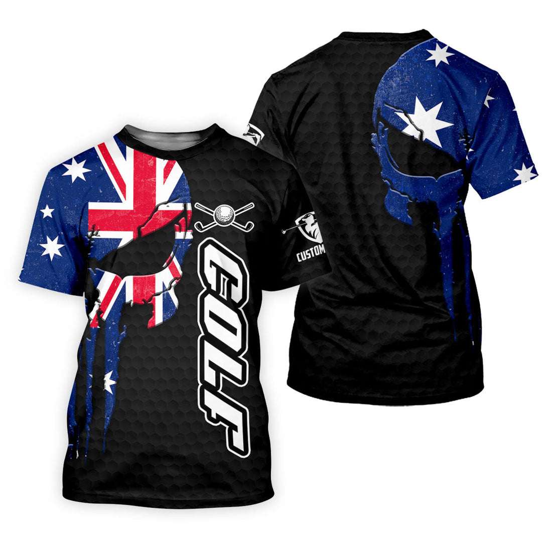 Cool Skull Golf Ball Pattern Australia Flag Print Black Golf Shirt, Polo Shirtor Men