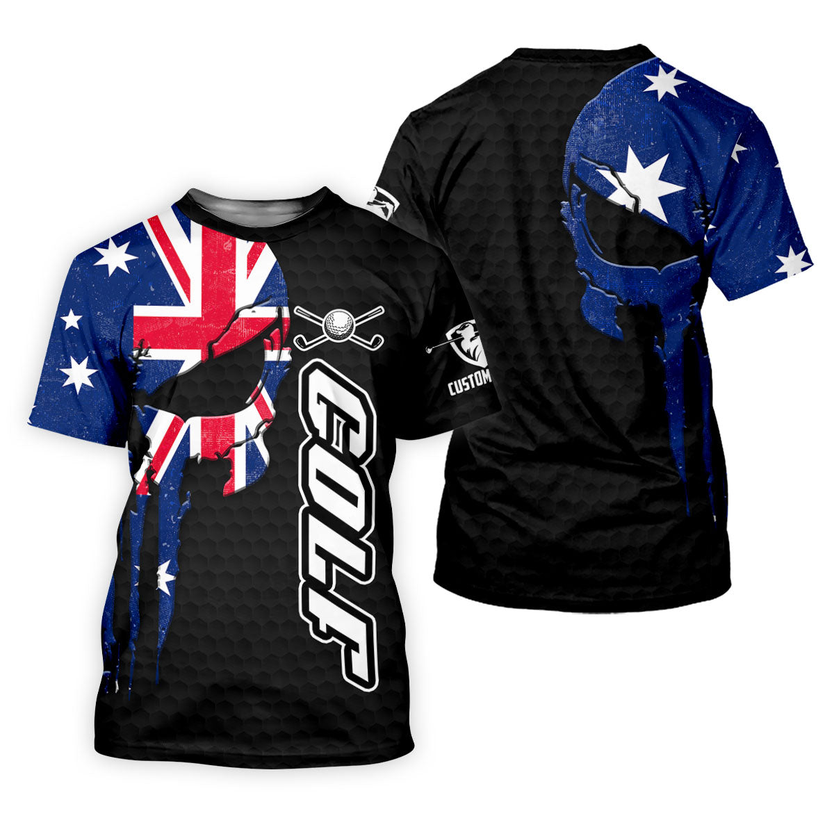 Cool Skull Golf Ball Pattern Australia Flag Print Black Golf Shirt, Polo Shirtor Men
