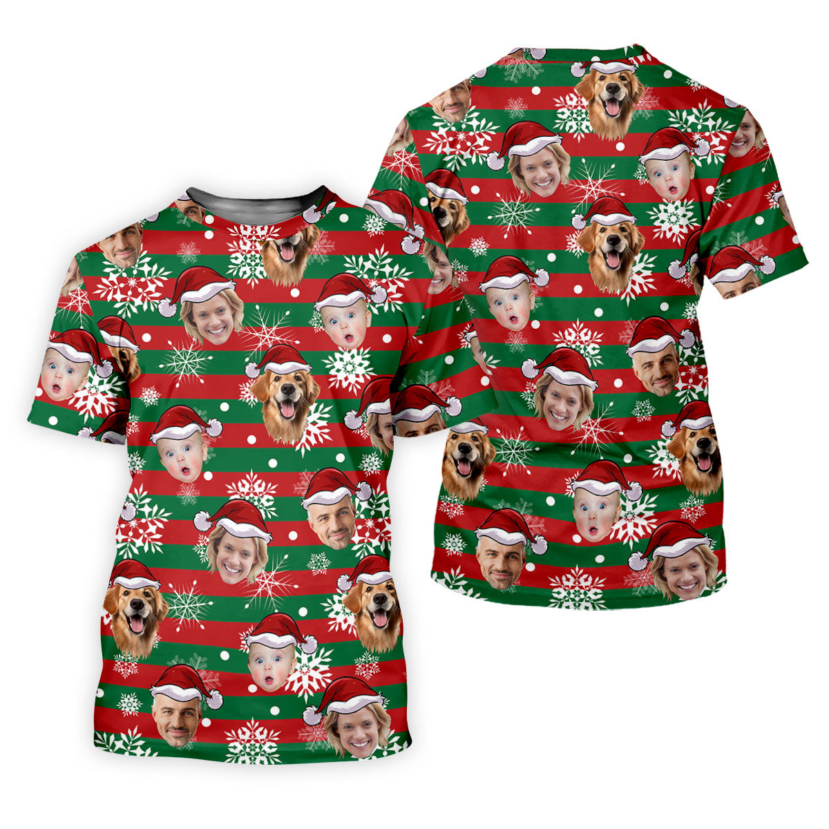 Custom Face Red Green Stripe Christmas Women's Golf Tops, Ladies Golf Shirts, Christmas Golf Gift