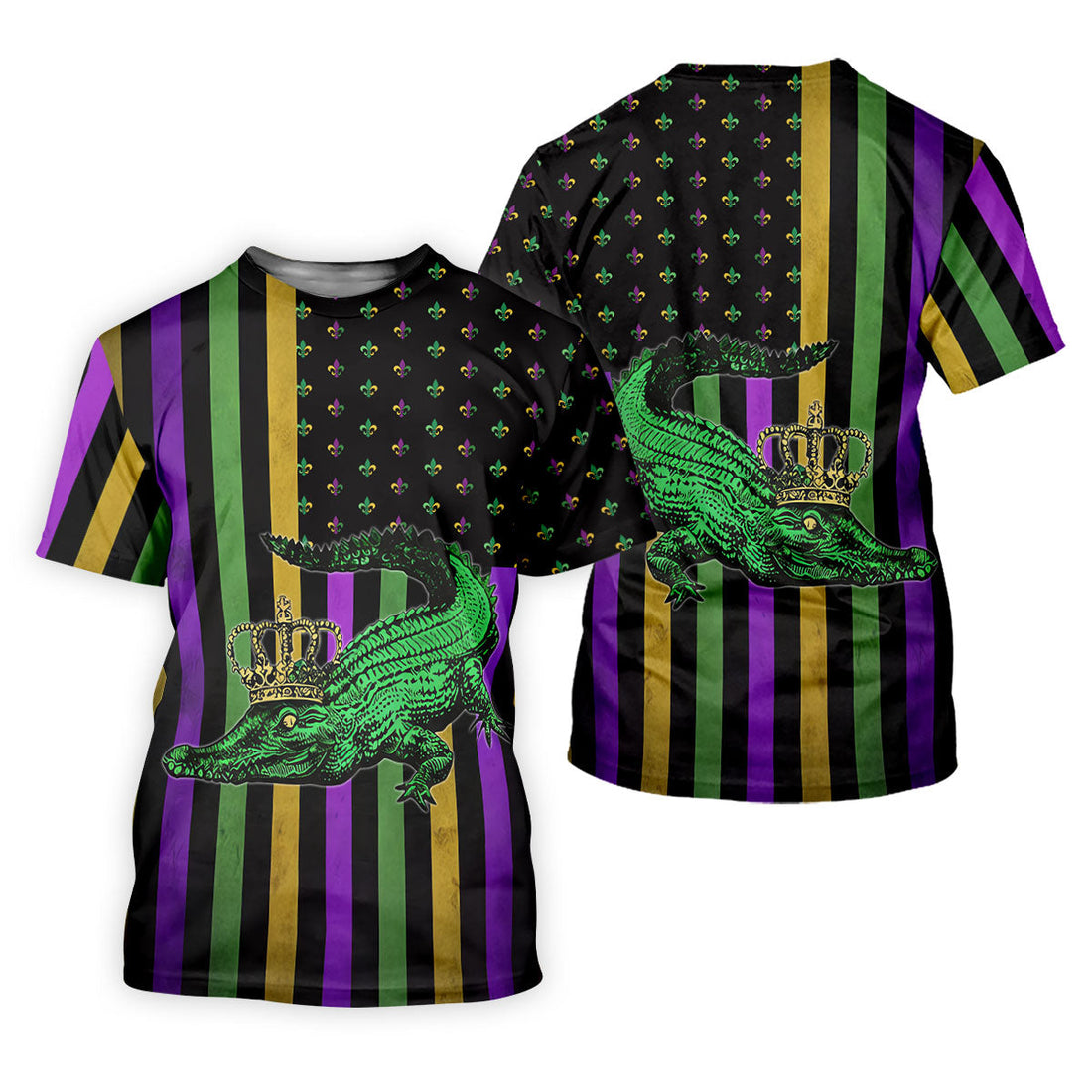 Mardi Gras Aligator Purple Green Gold Vertical Stripes Fleur De Lis Women's Golf Tops, Ladies Golf Shirt