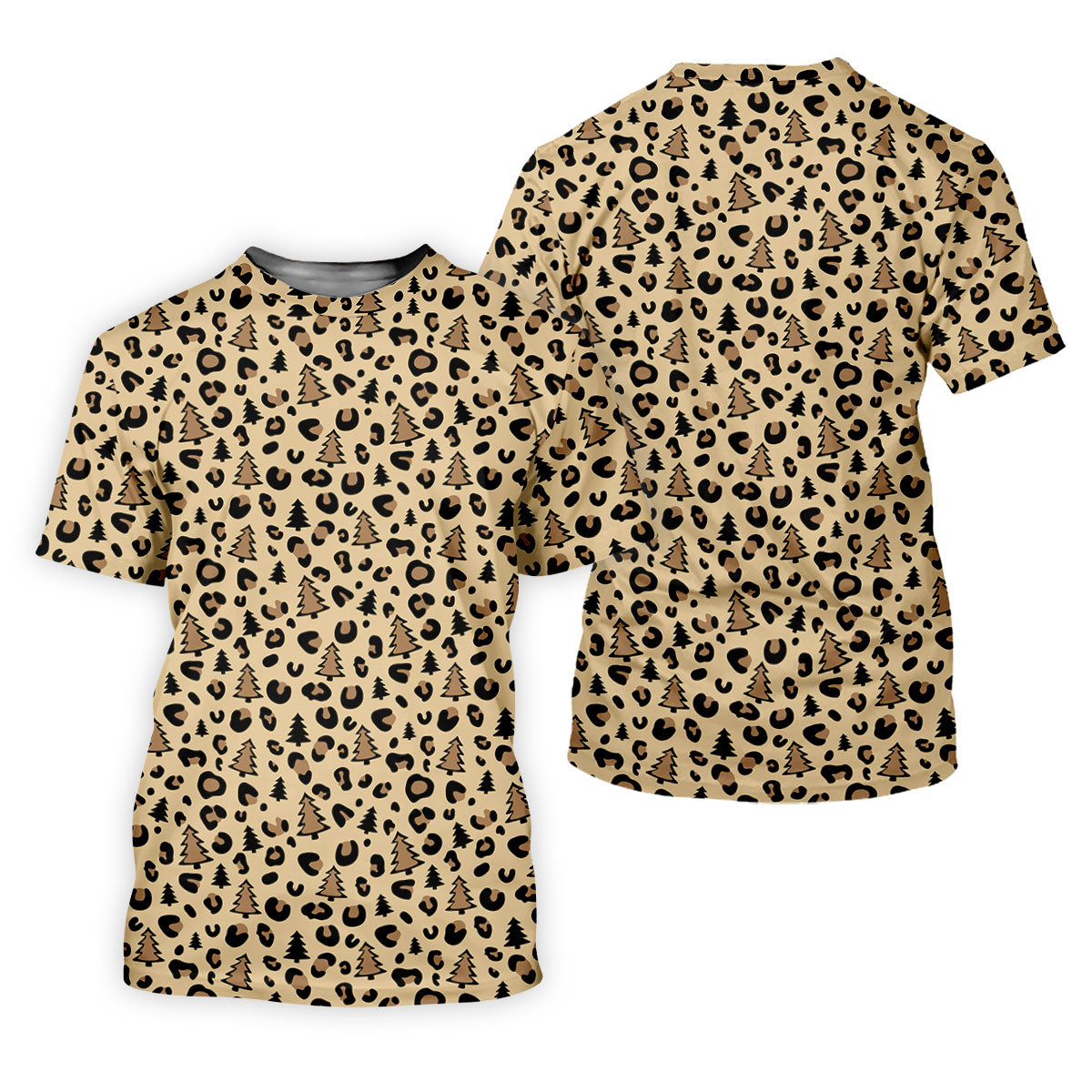 Xmas Pine Tree Leopard Pattern Brown Golf Shirt, Christmas Golf Shirt, Cute Golf Outfit, Polo ShirtFor Men