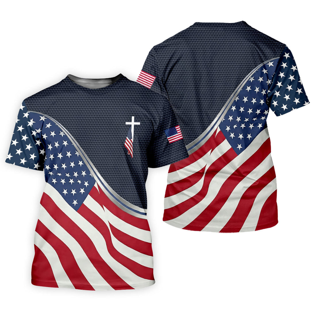 Christian American Flag Cross Golf Polo Shirt, Mens Golf Shirts, Golf Polo Shirts For Men