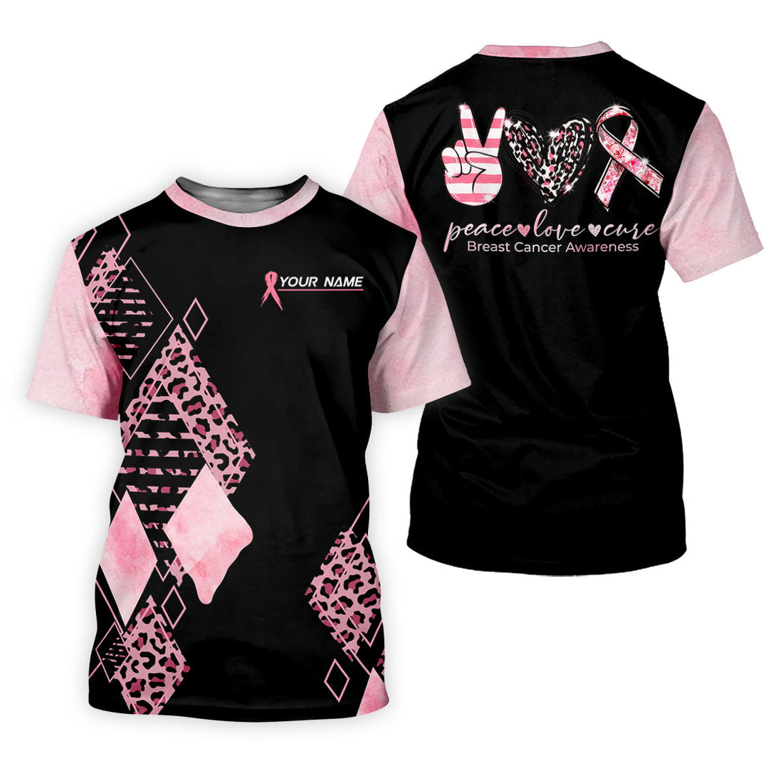 Peace Love Cure Women's Golf Shirt, Breast Cancer Awareness Shirt, Pink Leopard Golf Shirt, Golf Gift For Women