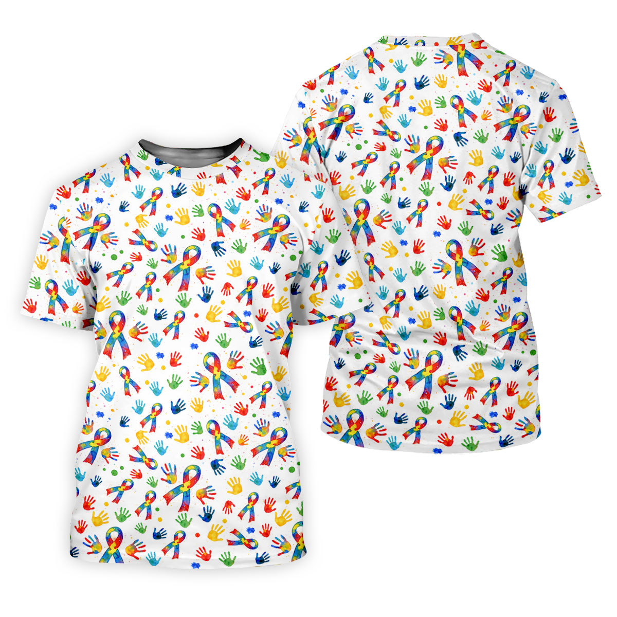 Colorful Handprints Autism Ribbon Golf Tops For Men, Autism Awareness Color Golf Shirts For Men
