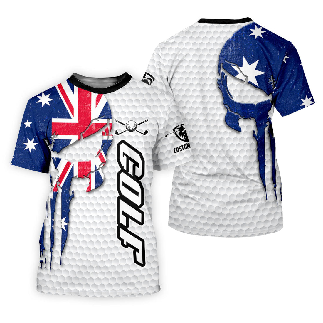 Cool Skull Golf Ball Pattern Australia Flag Print White Golf Shirt, Polo Shirtor Men