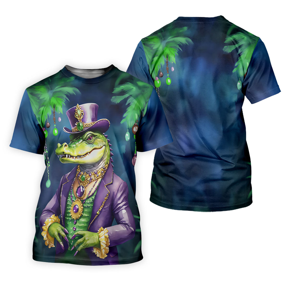 Mardi Gras Alligator Navy Golf Shirt, Men's Funny Golf Shirts, Polo ShirtFor Men, Golf Shirts For Men