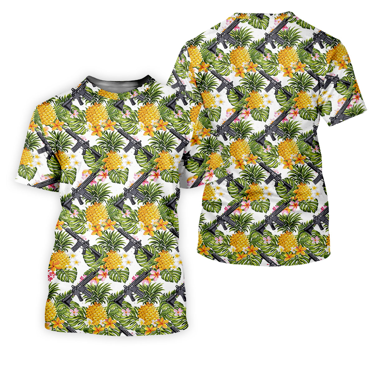 Tropical Pineapple Rifle Golf Shirt, Hawaiian Tactical Print, Golf Shirts For Men