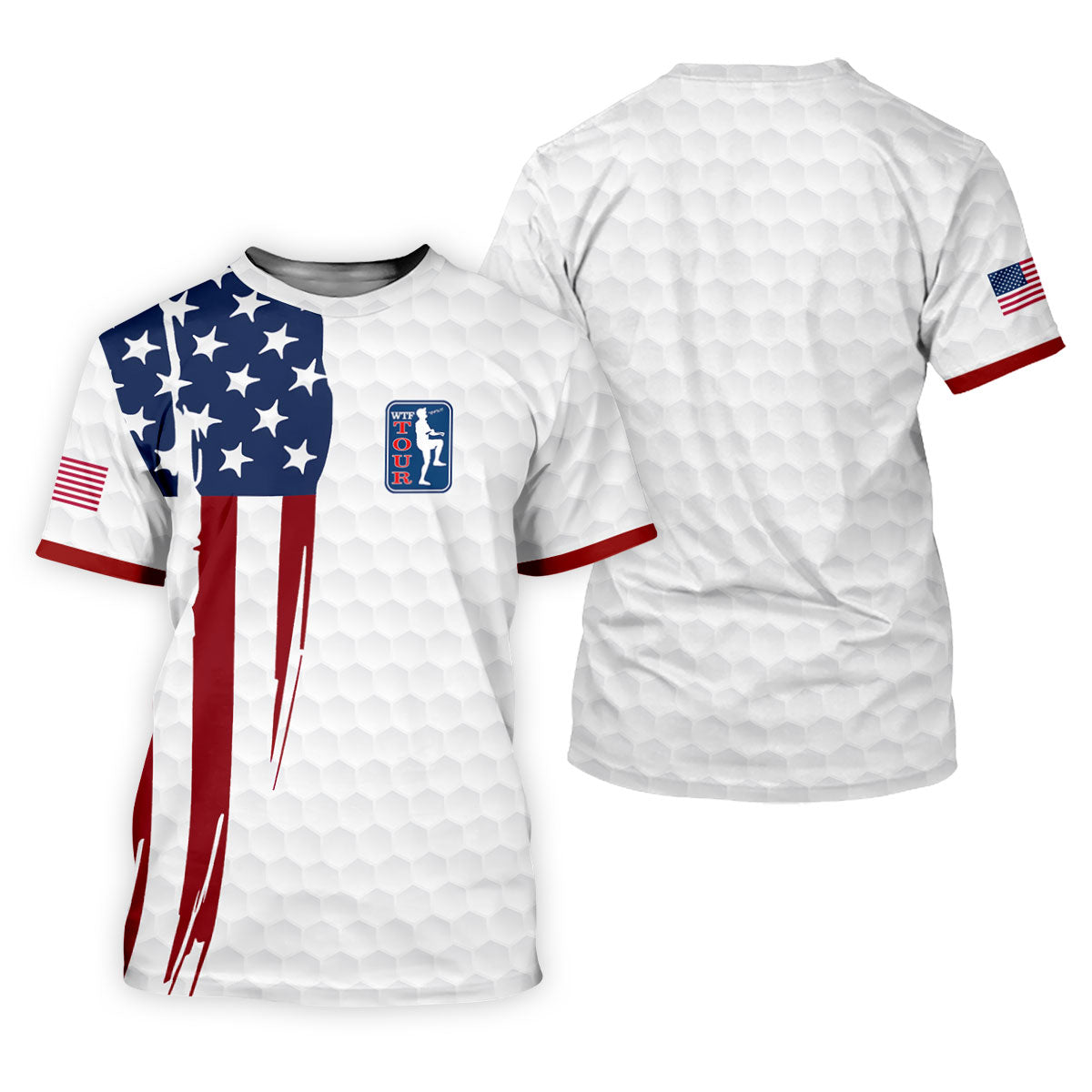 Golf Ball Pattern WTF Tour US Flag 4th Of July Patriotic Golf Shirt, 250th Anniversary Polo ShirtFor Men