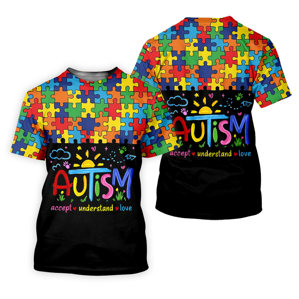 Awareness Accept Understand Love Colorful Puzzle Golf Shirt, Ladies Golf Shirts, Ladies Golf Polos