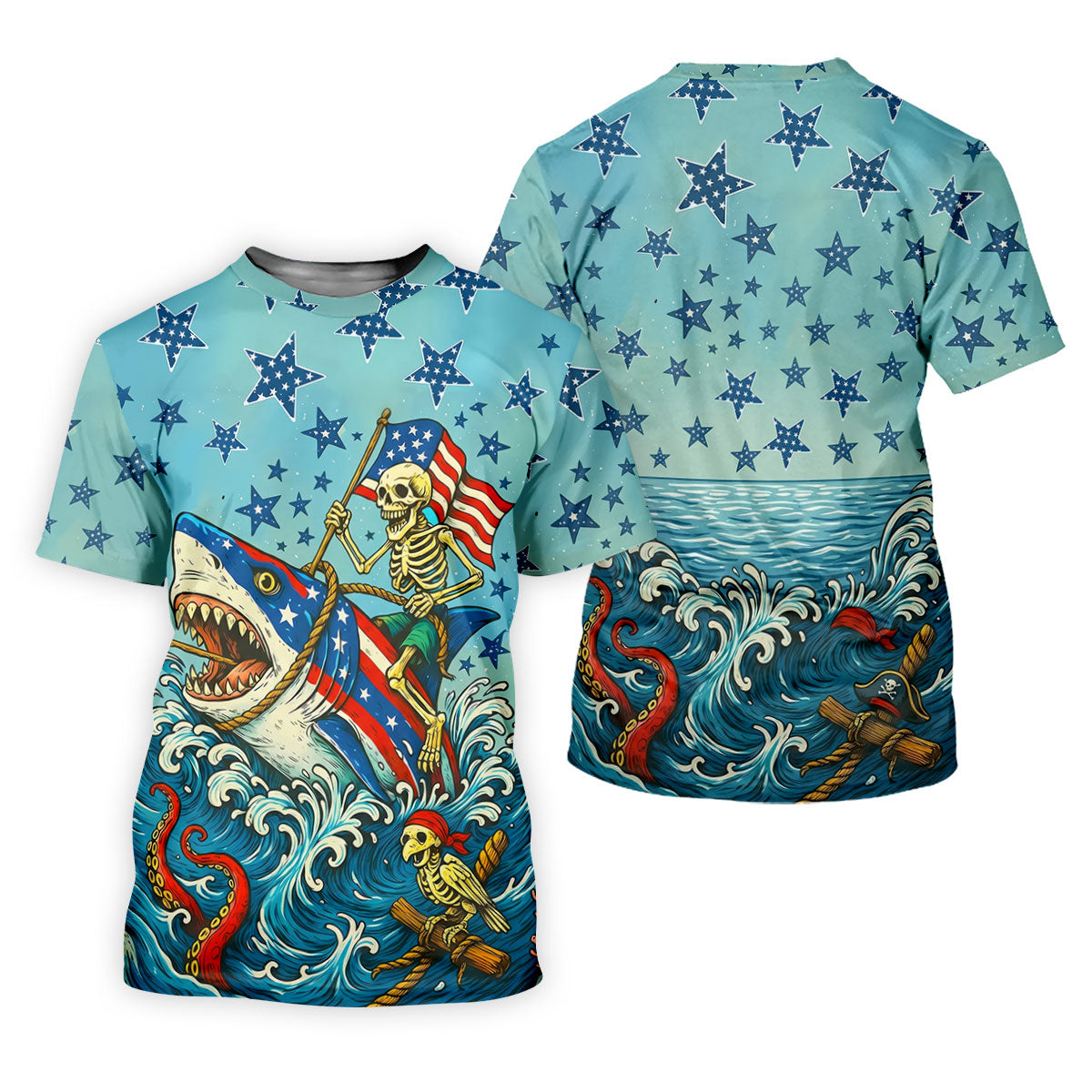Skeleton Riding Shark Patriotic Golf Shirt, 4th Of July Golf Shirt, 250 Years Polo Shirtor Men