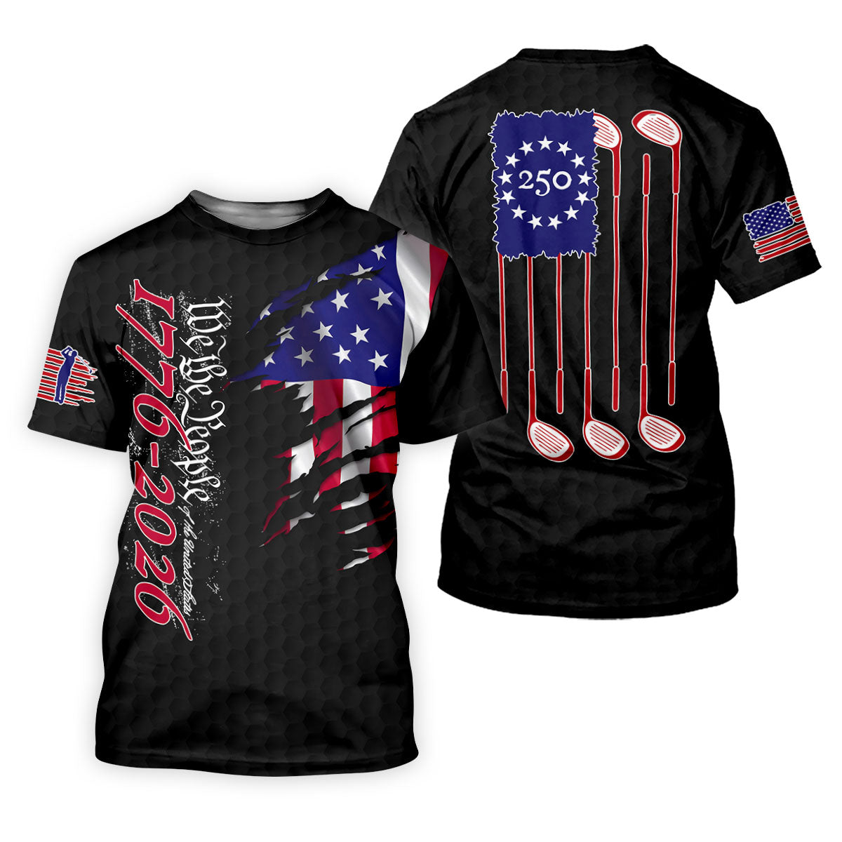 We The People Distressed American Flag Black Golf Shirt, 4th Of July Golf Shirt For Women