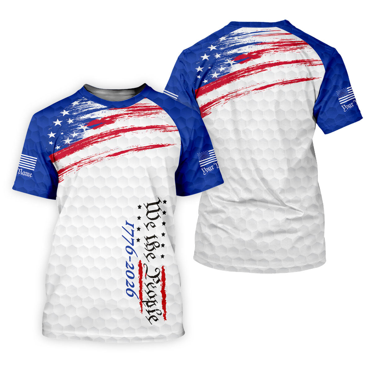 We The People 1776-2926 American Flag Brush Blue Golf Shirt, 250 Years Patriotic 4th Of July Golf Shirt For Women
