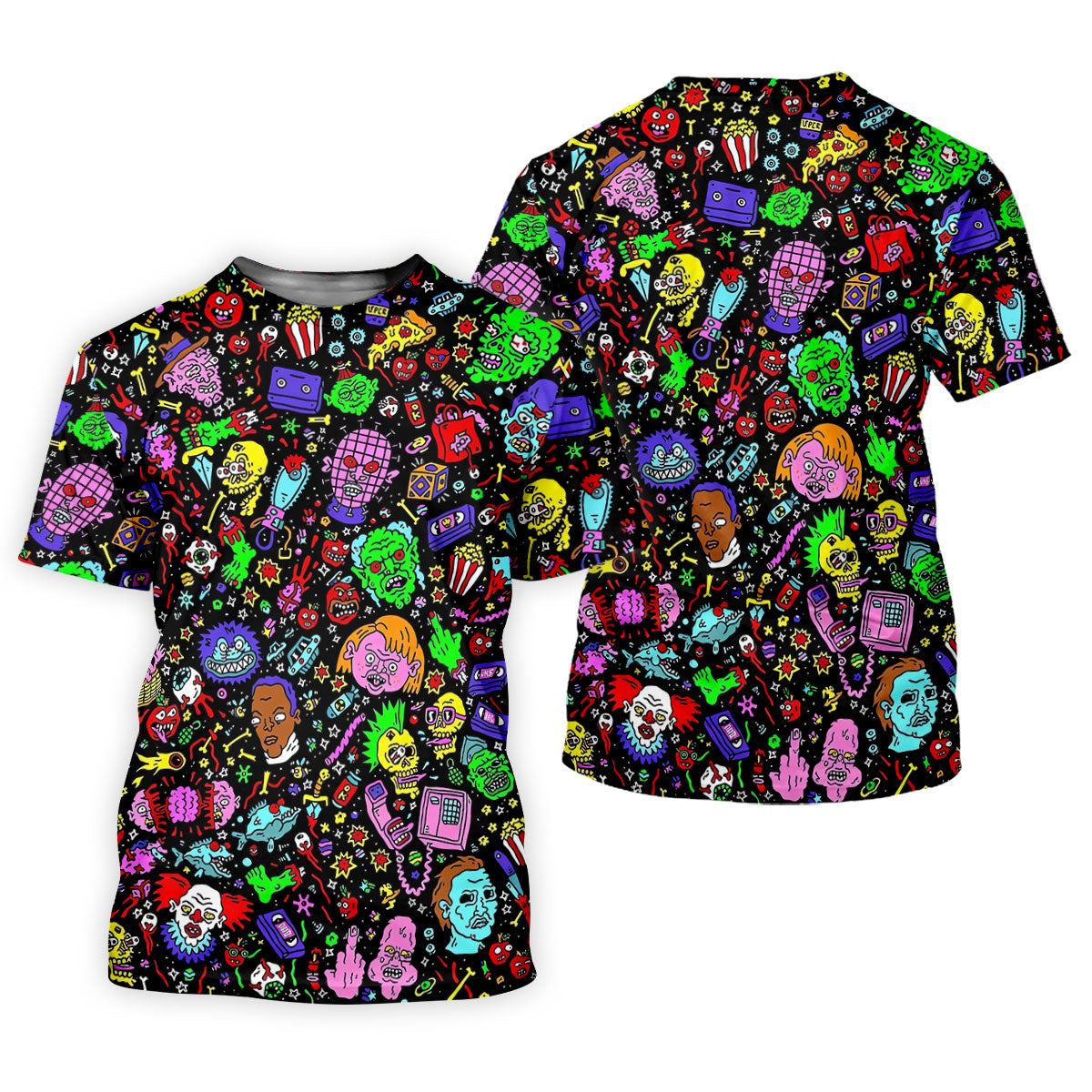 Halloween Horror Character Doodle Hawaiian Golf Shirt, Women's Golf Polo, Printed Golf Shirt