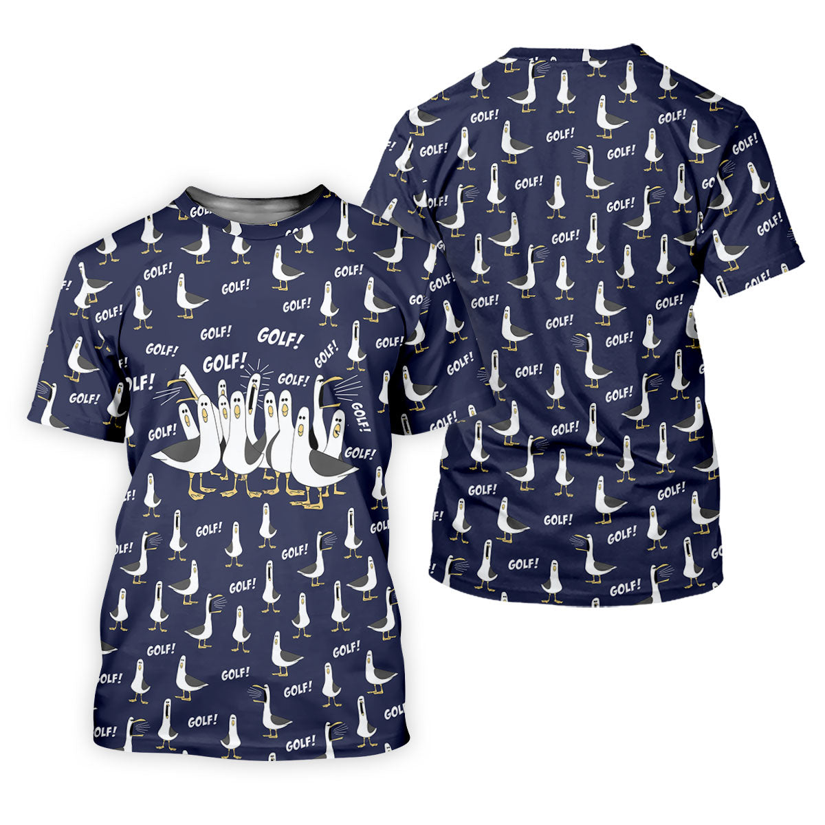 Funny Seagull Halloween Golf Shirt, Cartoon Bird Pattern, Women's Golf Apparel, Printed Golf Shirt