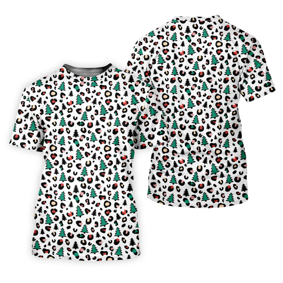 Leopard Pattern Xmas Pine Tree Golf Tops For Men, Christmas Golf Shirt, Cute Golf Outfit, Polo ShirtFor Men