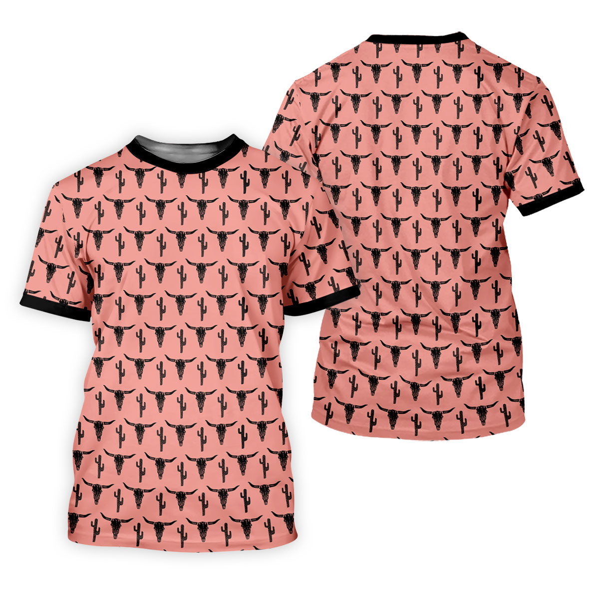 Longhorn Cow Skull Western Theme Peach Pink Golf Tops For Men, Polo Shirtor Men, Golf Shirts For Men