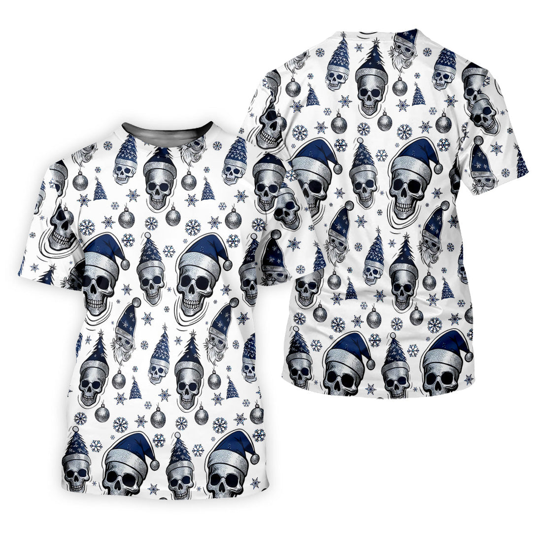 Vintage Skull Christmas Golf Shirt, White Polo Shirt, Cool Golf Gift, Golf Shirts For Men