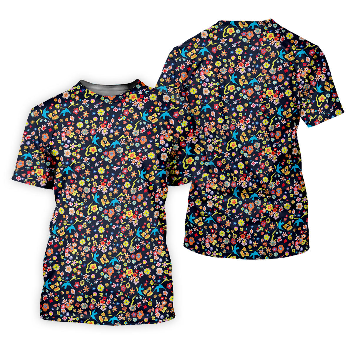 Colorful Floral Bird Garden Golf Shirt, Mens Golf Polo, Printed Golf Shirts