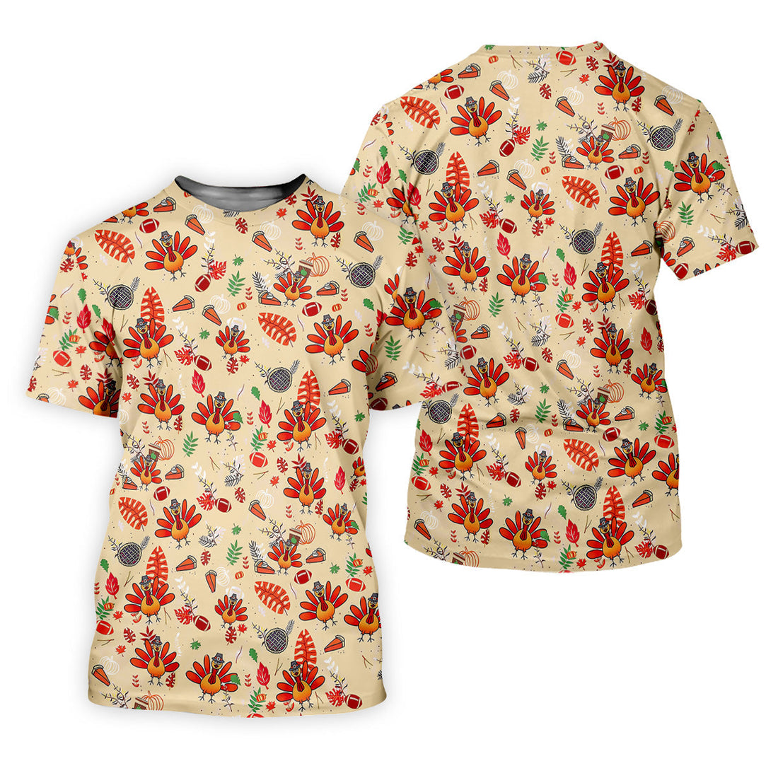 Funny Turkey Hawaiian Pattern Thanksgiving Golf Tops For Men, Fun Golf Shirts For Men, Polo ShirtFor Men