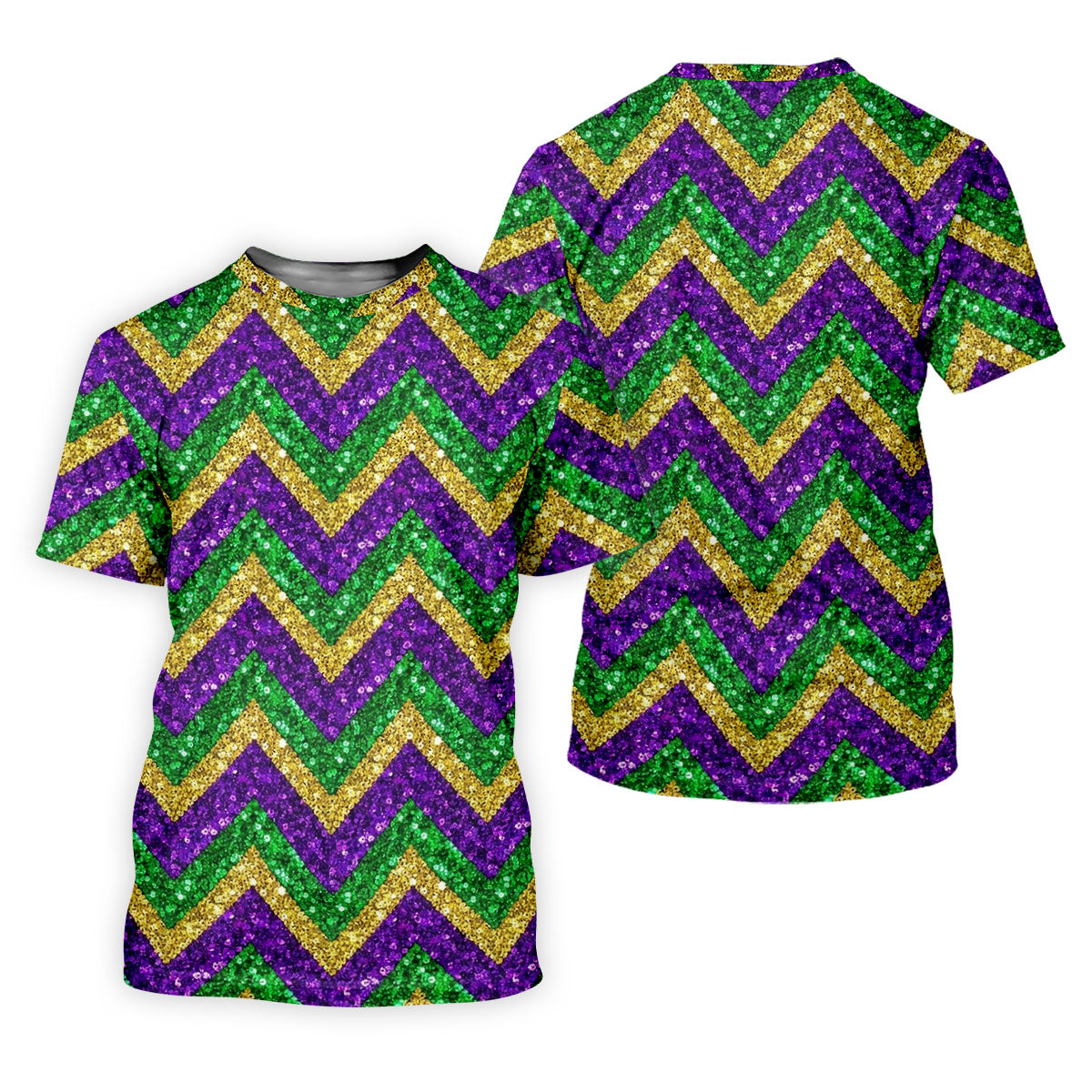 Mardi Gras Purple Gold Green Zigzag Pattern Glitter Print Golf Tops For Men, Polo ShirtFor Men, Golf Shirts For Men
