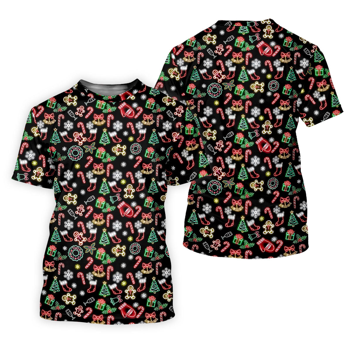 Neon Christmas Pattern Black Golf Polo ShirtFunny Golf Shirts Women, Christmas Golf Gift, Ladies Golf Shirts