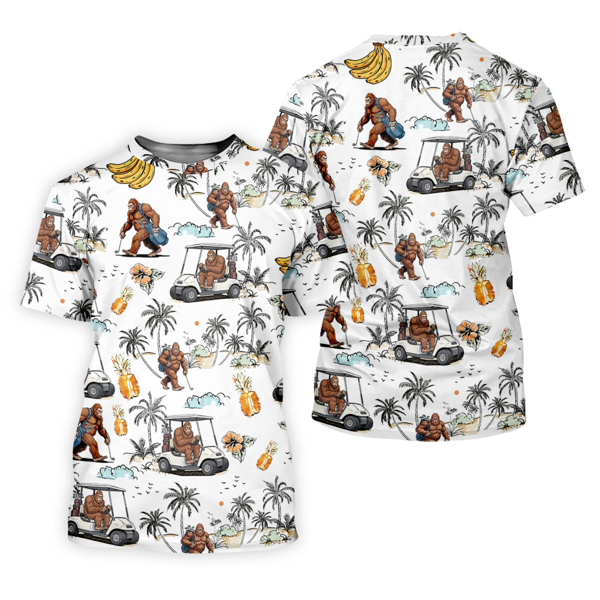 Funny Bigfoot Fruit Flower Hawaiian Golf Polo, Women's Golf Tops, Ladies Golf Shirts, Golfing Apparel