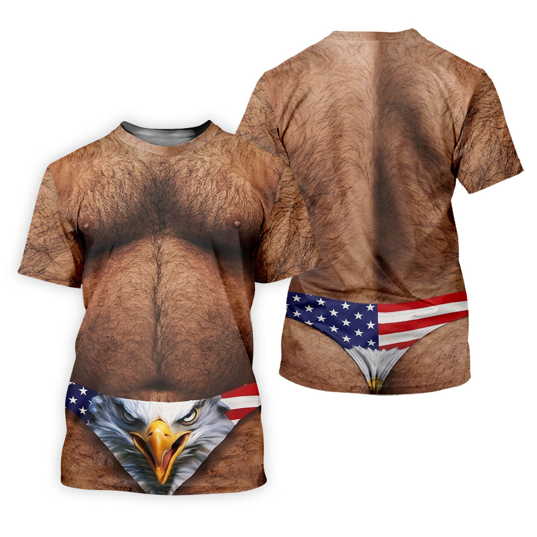 Hairy Body Funny Eagle American Flag Golf Shirt, 250th Anniversary 4th Of July Golf Shirts For Men