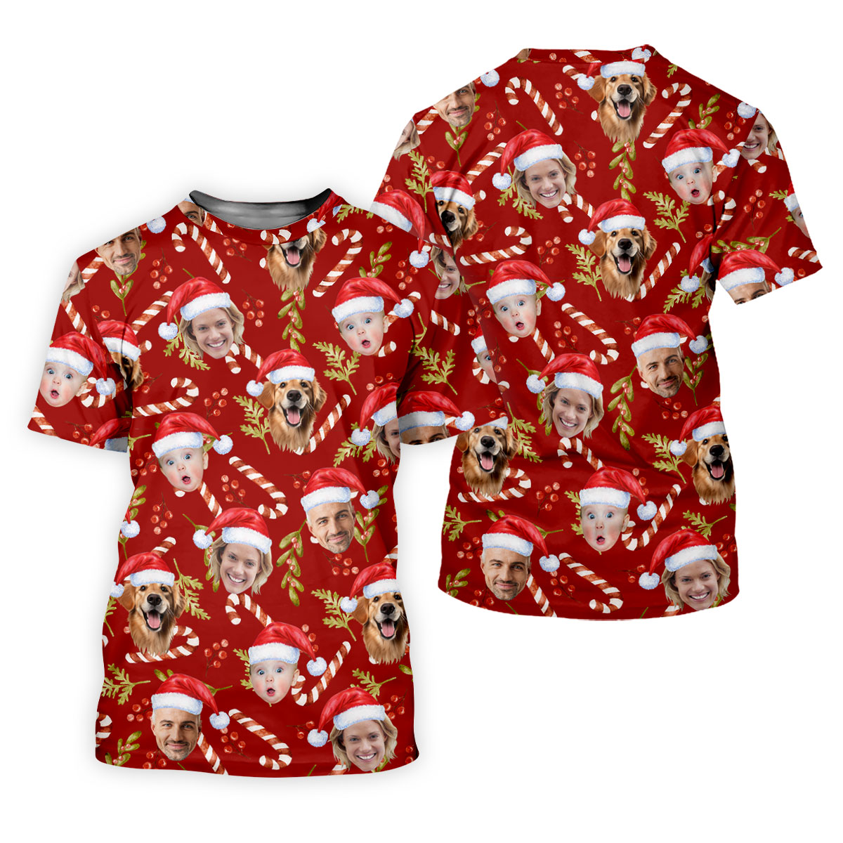 Custom Face Candy Cane And Holy Christmas Red Golf Shirt, Christmas Golf Shirt, Women's Golf Tops