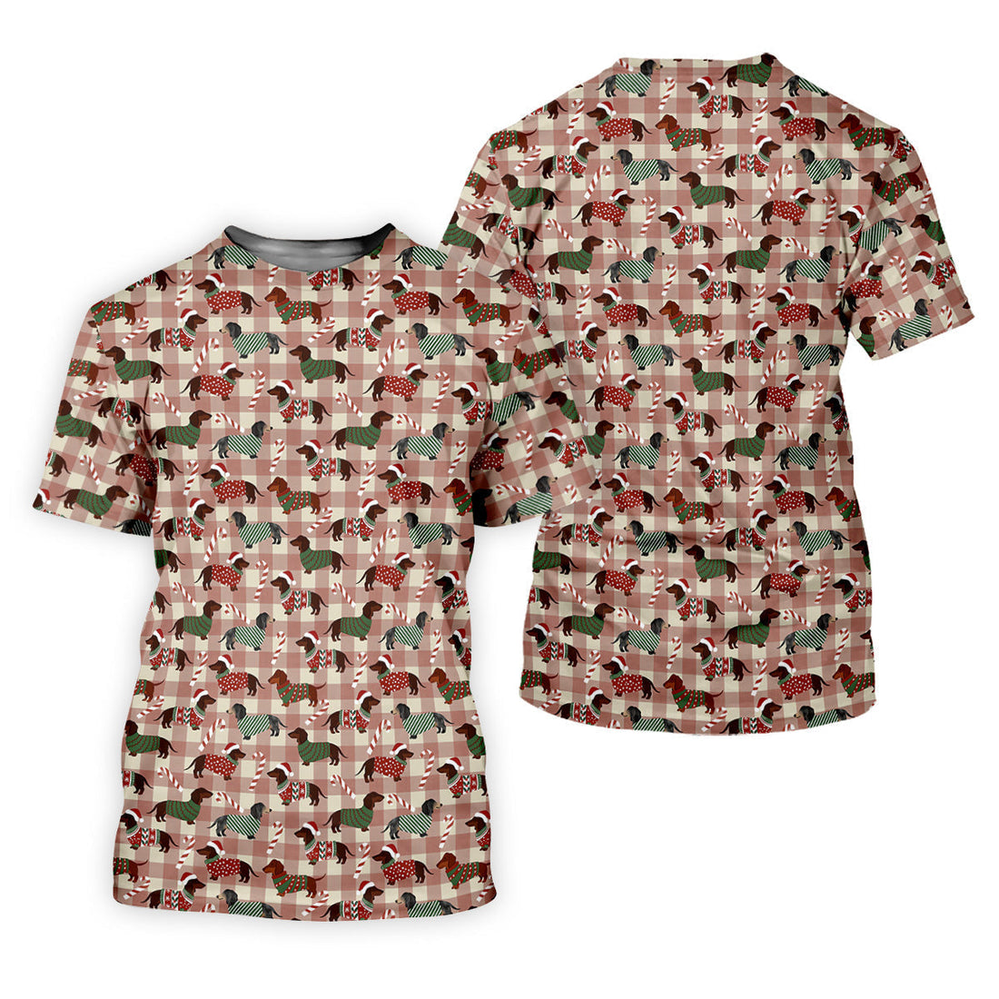 Christmas Dachshund Pink Checkered Women's Golf Tops, Christmas Golf Shirt, Ladies Golf Polos