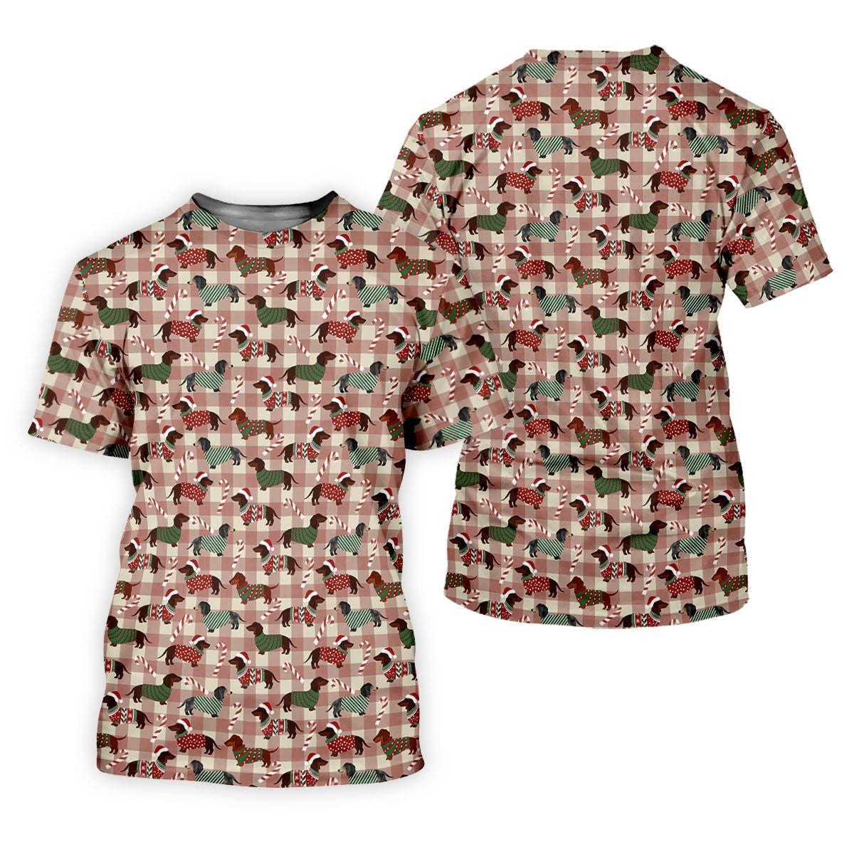 Christmas Dachshund Pink Checkered Women's Golf Tops, Christmas Golf Shirt, Ladies Golf Polos