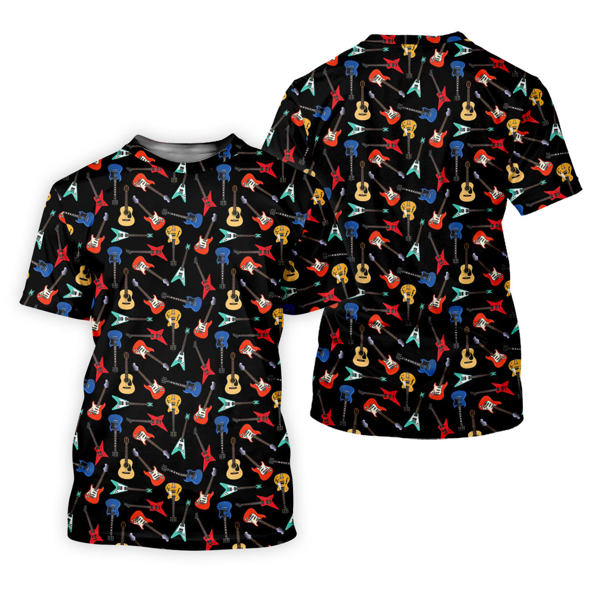 Guitar Pattern Hawaiian Golf Shirt, Music Lover Women's Golf Tops, Ladies Golf Shirts
