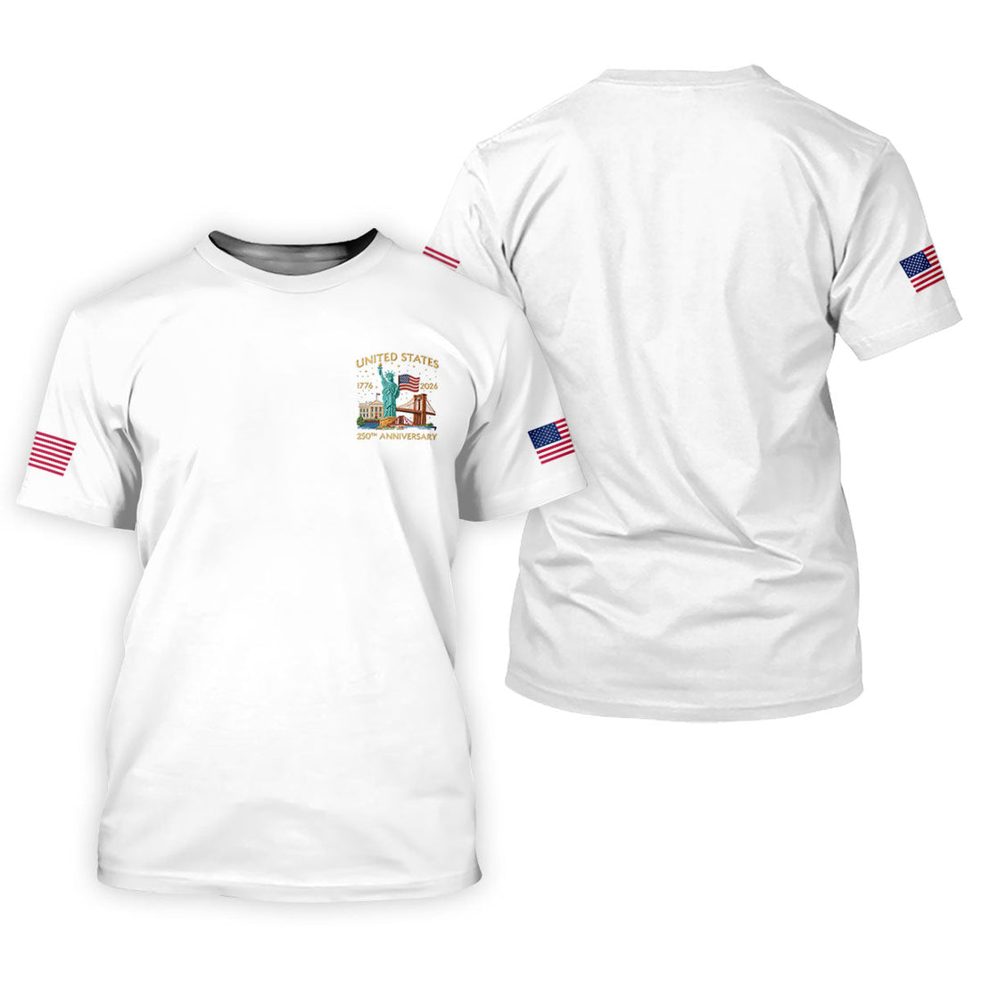 American Symbols White Patriotic Golf Shirt, US 250 Years 4th Of July Golf Shirts For Men