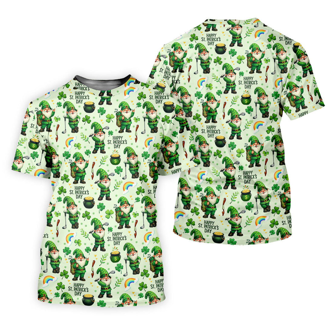 Happy St Patrick's Day Gnomes Shamrock Golf Shirt, Men's Funny Golf Shirts, Golf Shirts For Men