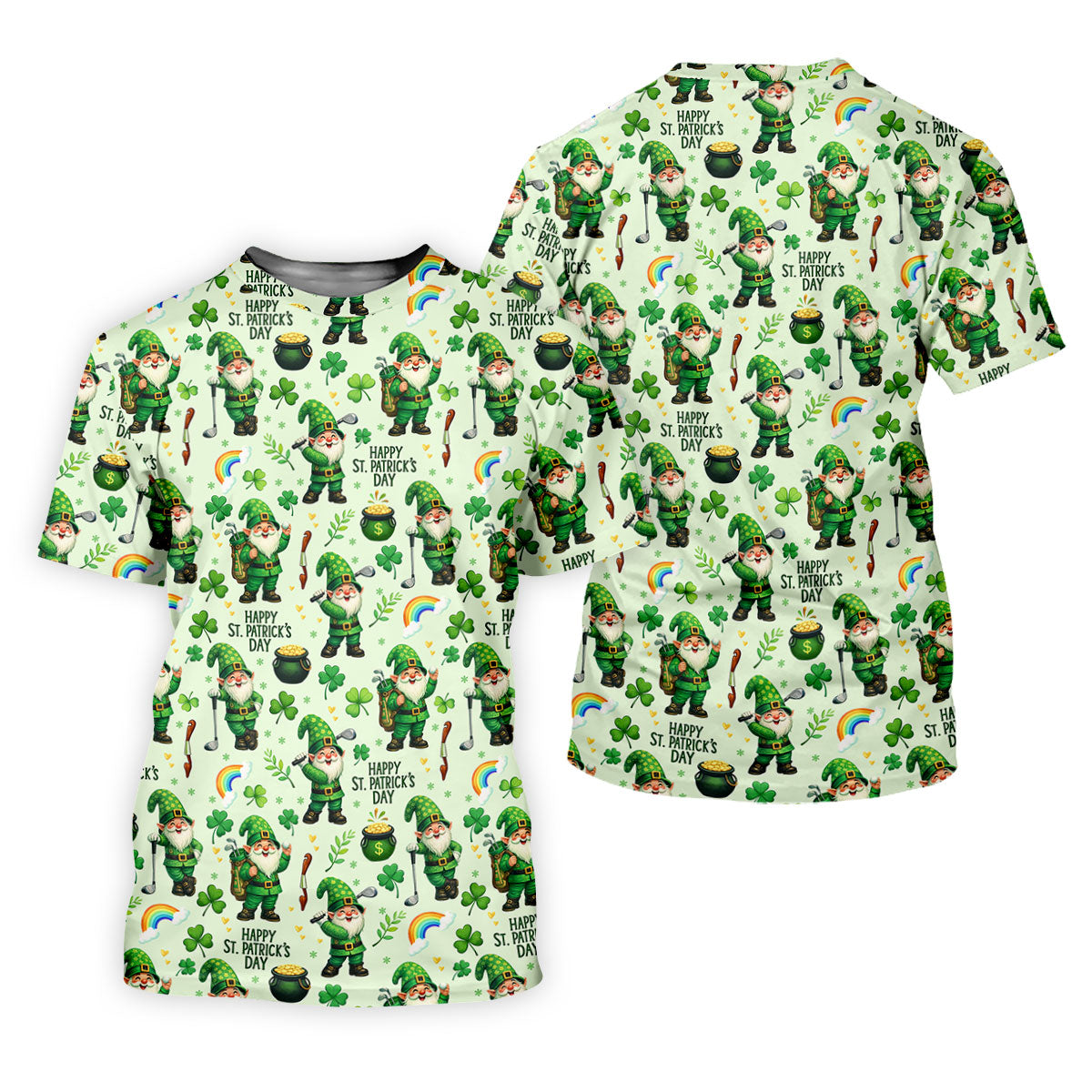 Happy St Patrick's Day Gnomes Shamrock Golf Shirt, Men's Funny Golf Shirts, Golf Shirts For Men
