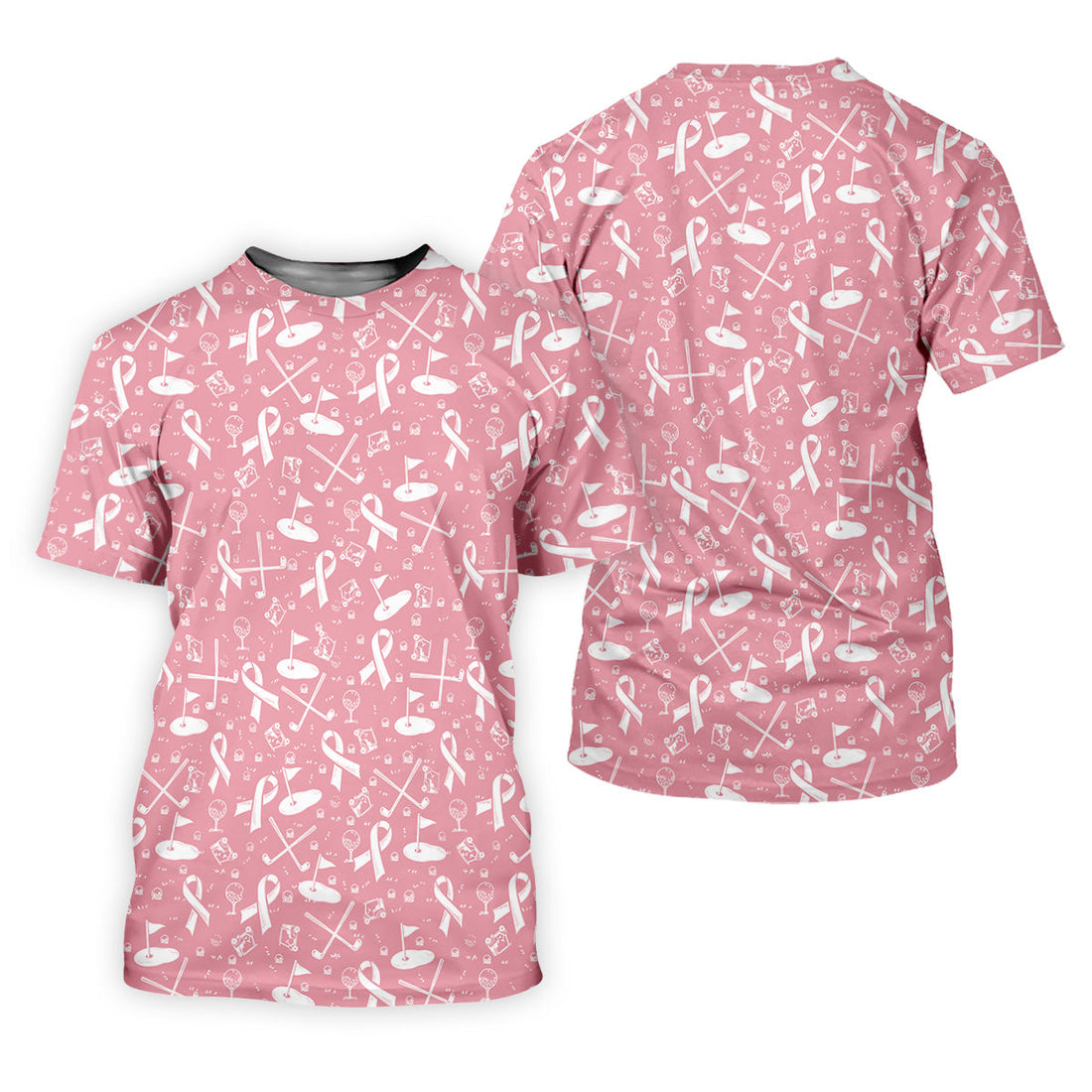 Awareness Ribbon Light Pink And White Golf Shirt, Cancer Awareness Shirt, Polo ShirtFor Men