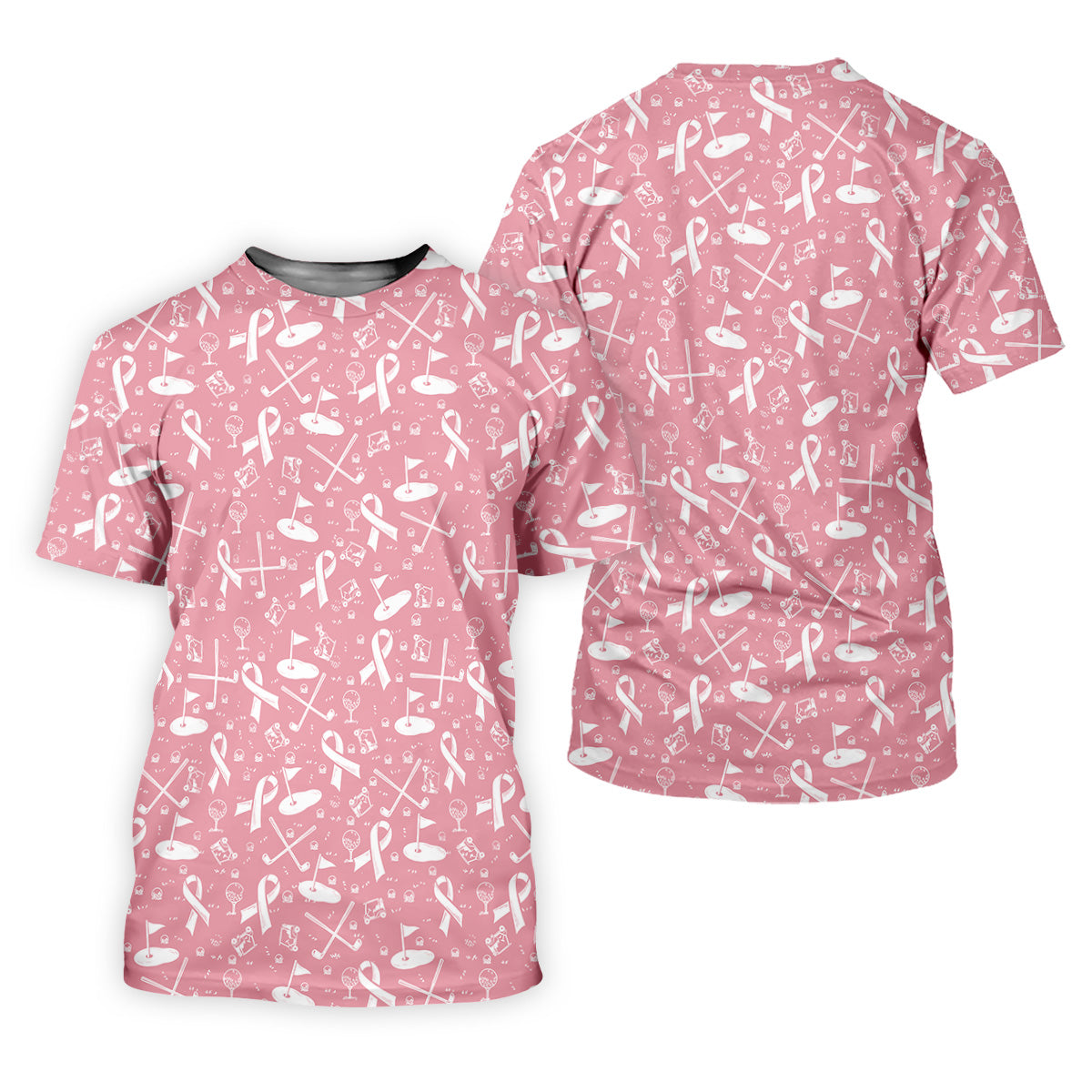 Awareness Ribbon Light Pink And White Golf Shirt, Cancer Awareness Shirt, Polo ShirtFor Men