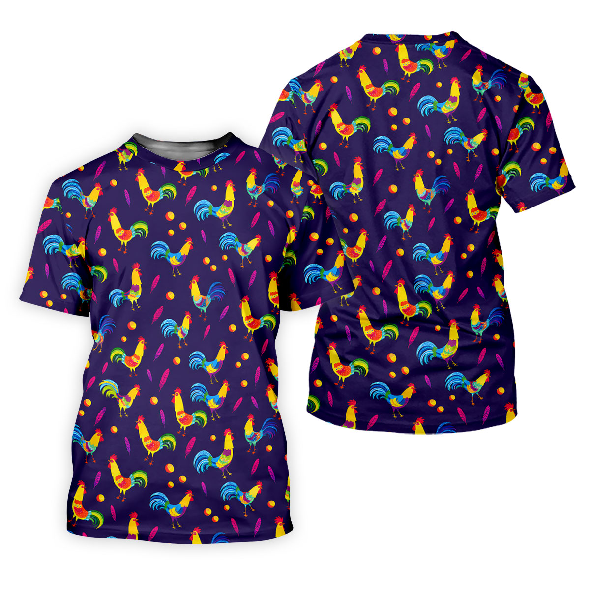 Retro Rooster Golf Shirt, Colorful Country Pattern Polo, Polo Shirts For Women