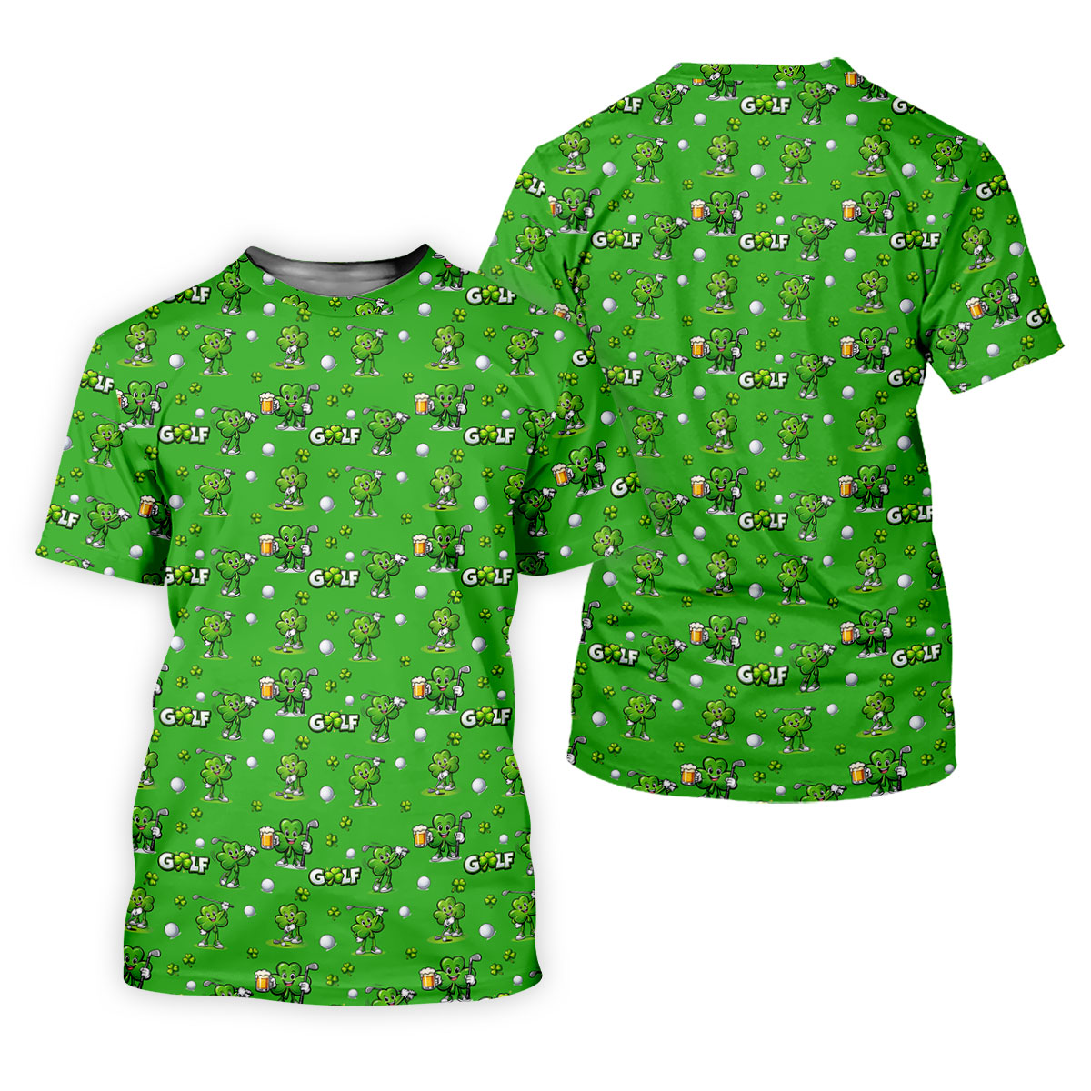 Three Leaf Clover Golf And Beer St Patrick's Day Green Golf Shirt, Fun Golf Shirts For Men, Polo ShirtFor Men