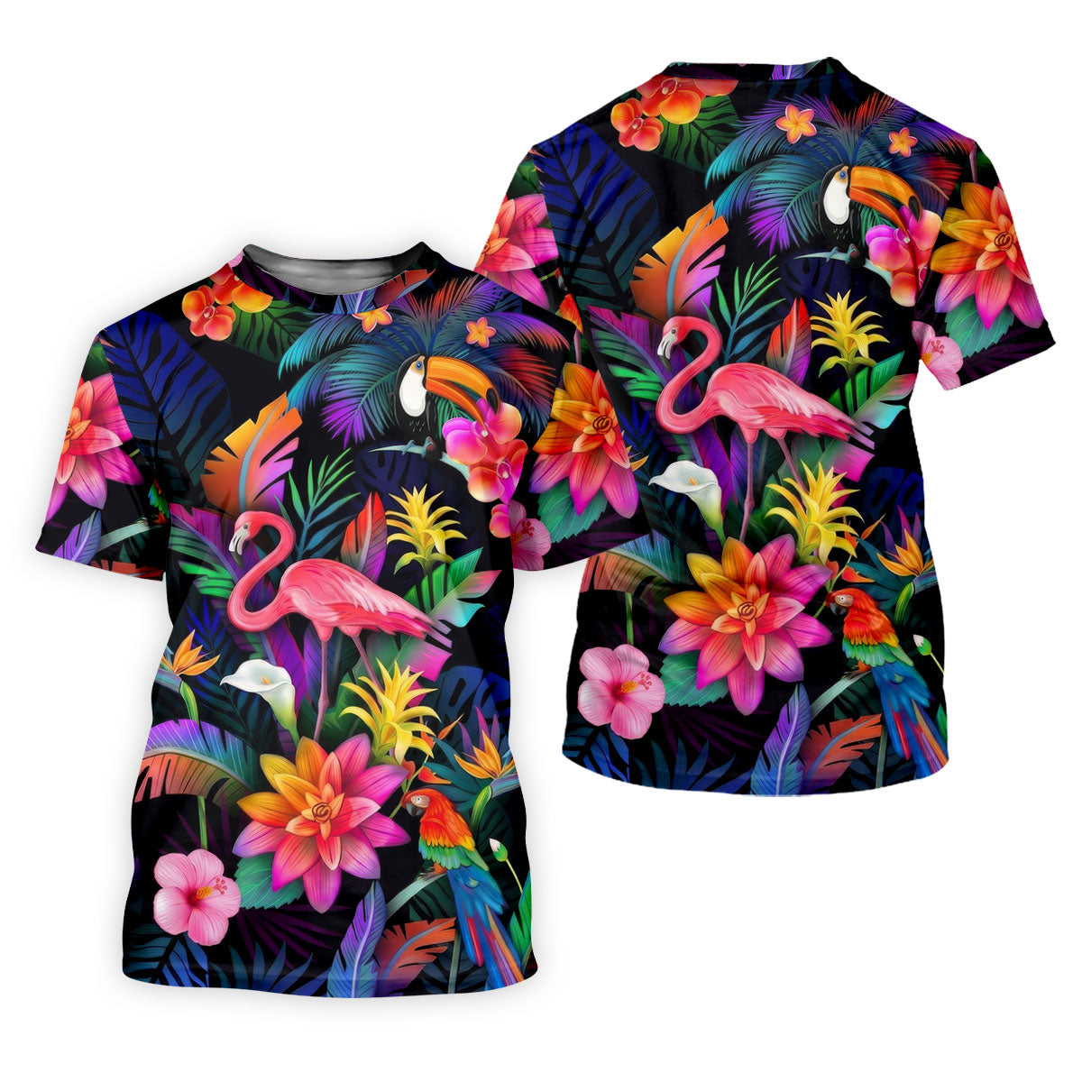 Colorful Tropical Birds And Flamingo Golf Shirt, Mens Golf Polo, Printed Golf Shirts
