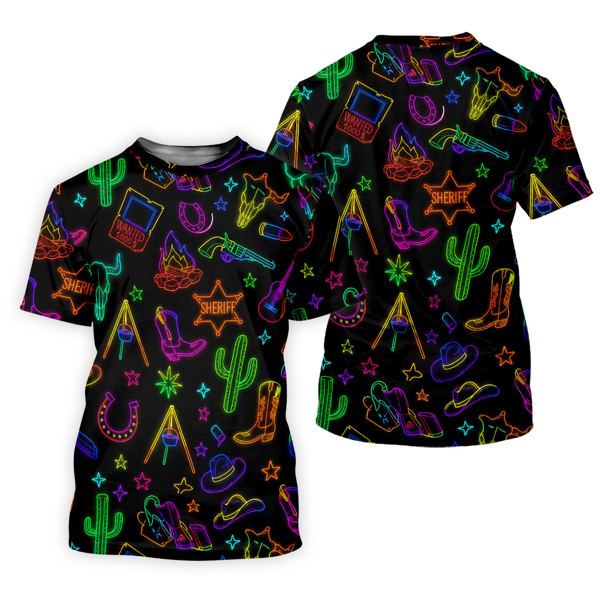 Neon Western Cowboy Pattern Golf Polo Shirt, Ladies Golf Shirts, Women's Golf Polo