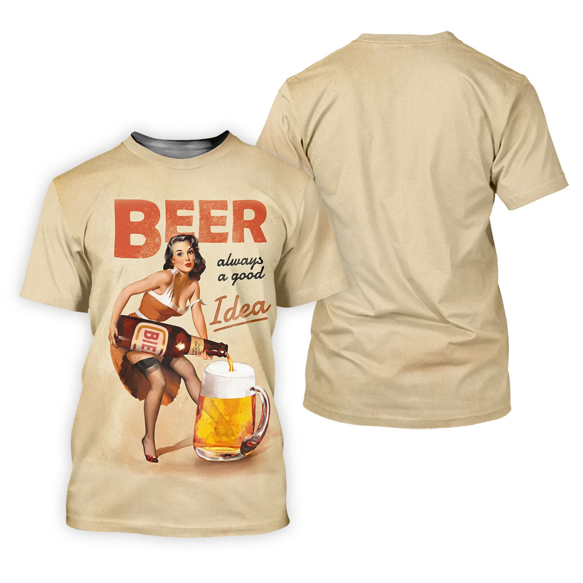 Vintage Beer Pin-Up Girl Design Hawaiian Golf Shirt, Golf Shirts For Men, Polo Shirts For Men