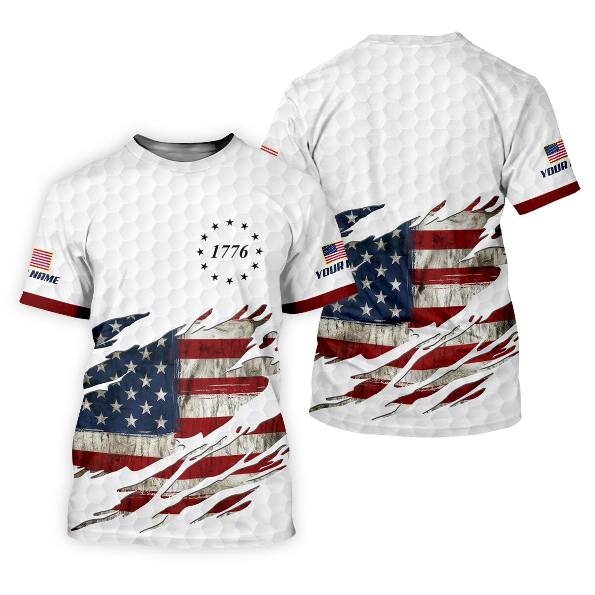 American Flag Cross Golf Ball Pattern Women's Golf Tops, 250th Anniversary Ladies Golf Shirts