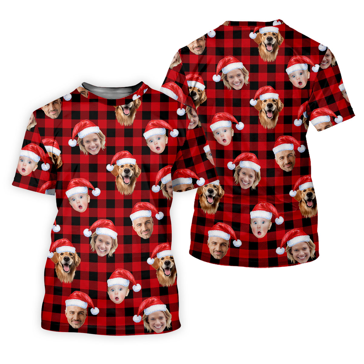 Custom Face Black And Red Checkered Christmas Golf Shirt, Ladies Golf Tops, Golf Gifts For Women