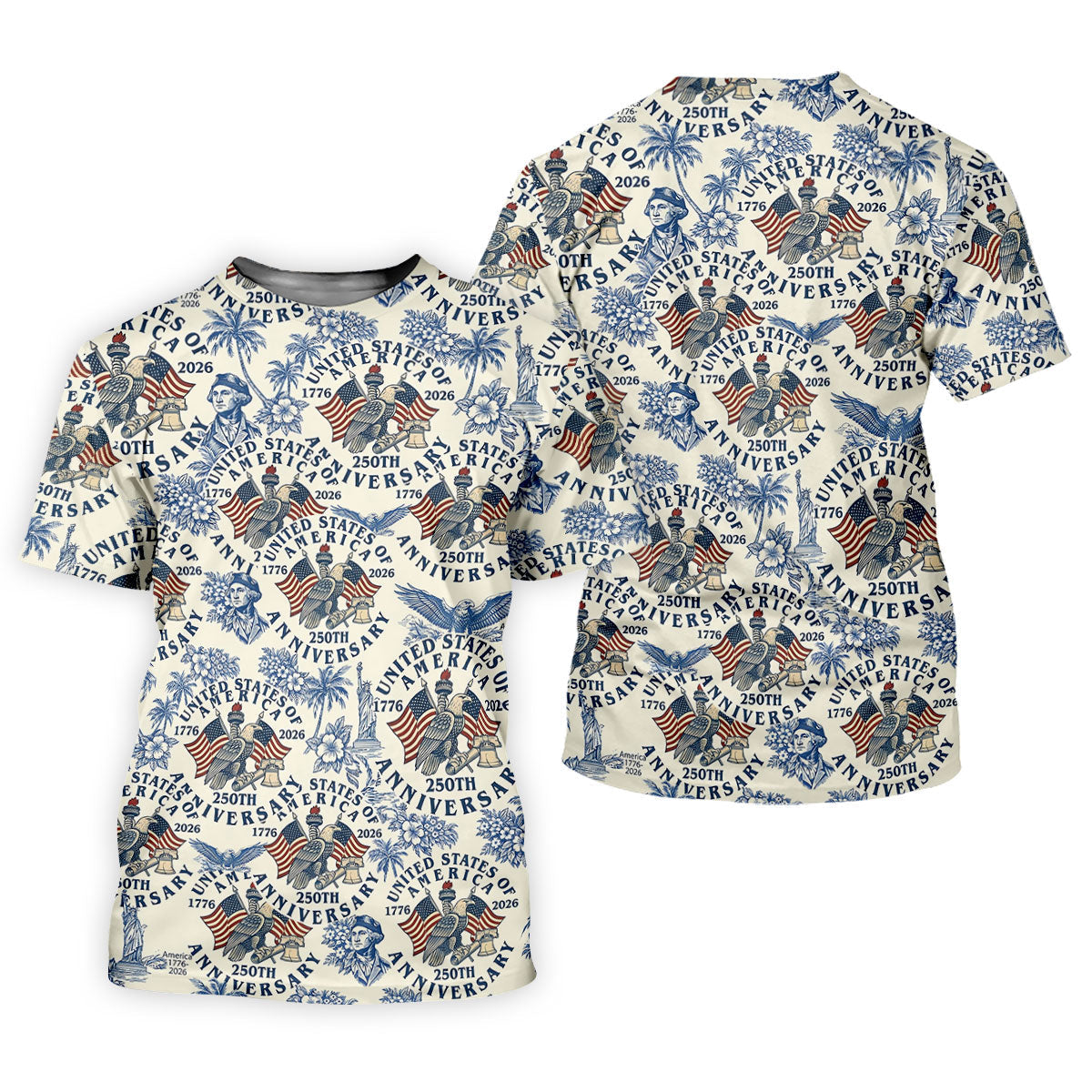 USA 250th Anniversary Toile De Jouy Hawaiian Golf Shirt, Patriotic 4th Of July Golf Shirt For Women