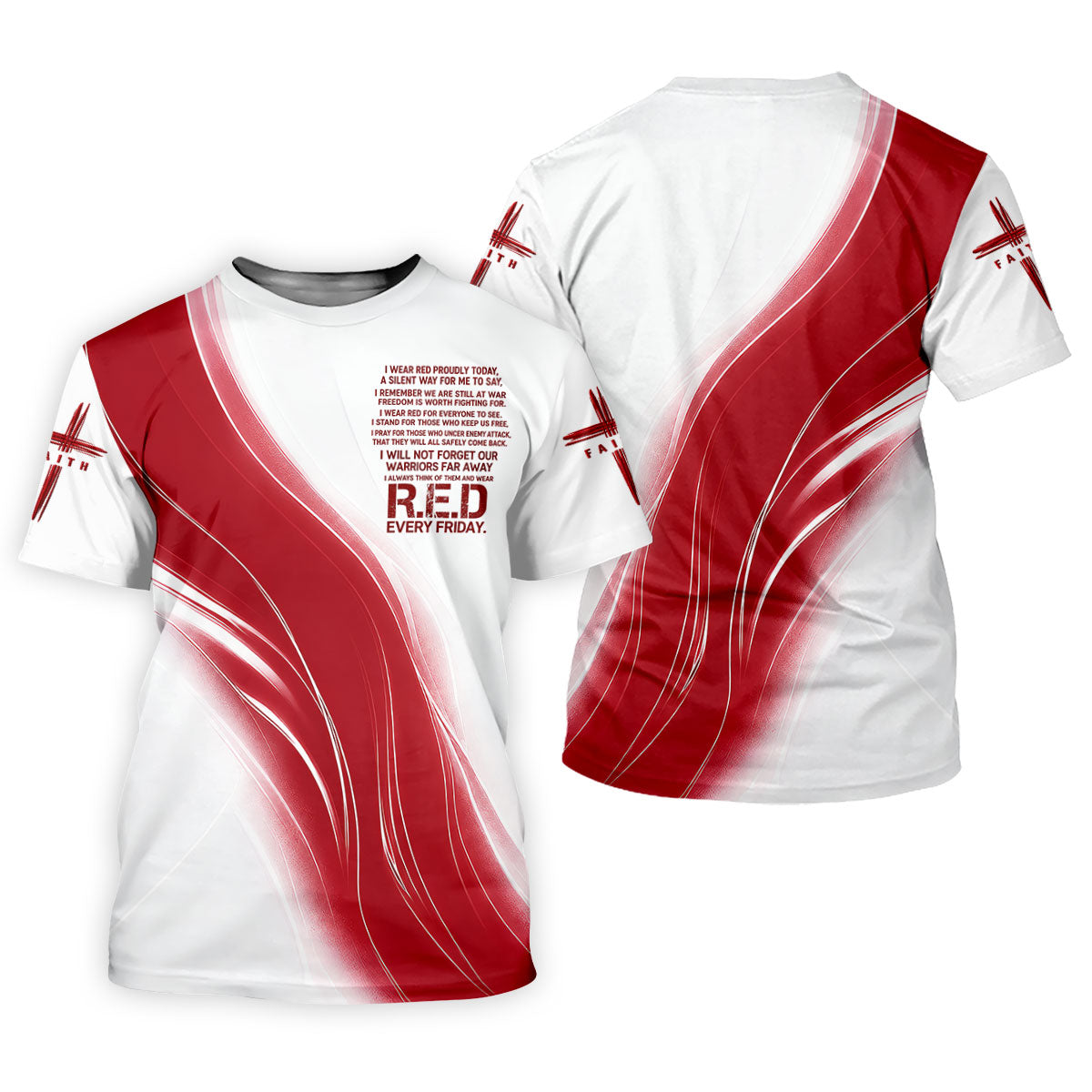 Red Friday Faith Cross Red White Gradient Patriotic Golf Shirt, 250 Years Polo Shirtor Men