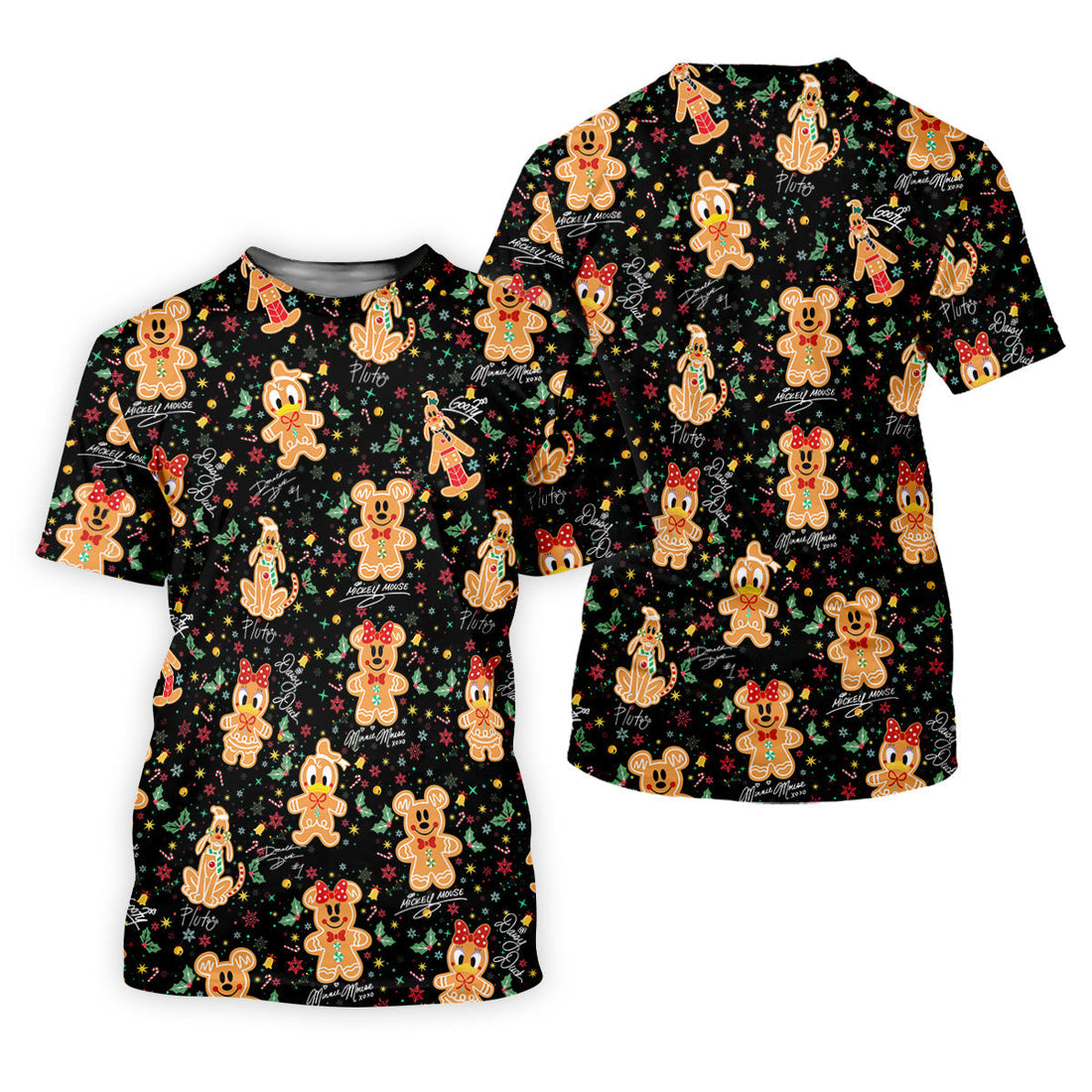 Cute Gingerbread Classic Cartoon Characters Christmas Golf Shirt, Black Golf Shirt, Women's Golf Tops