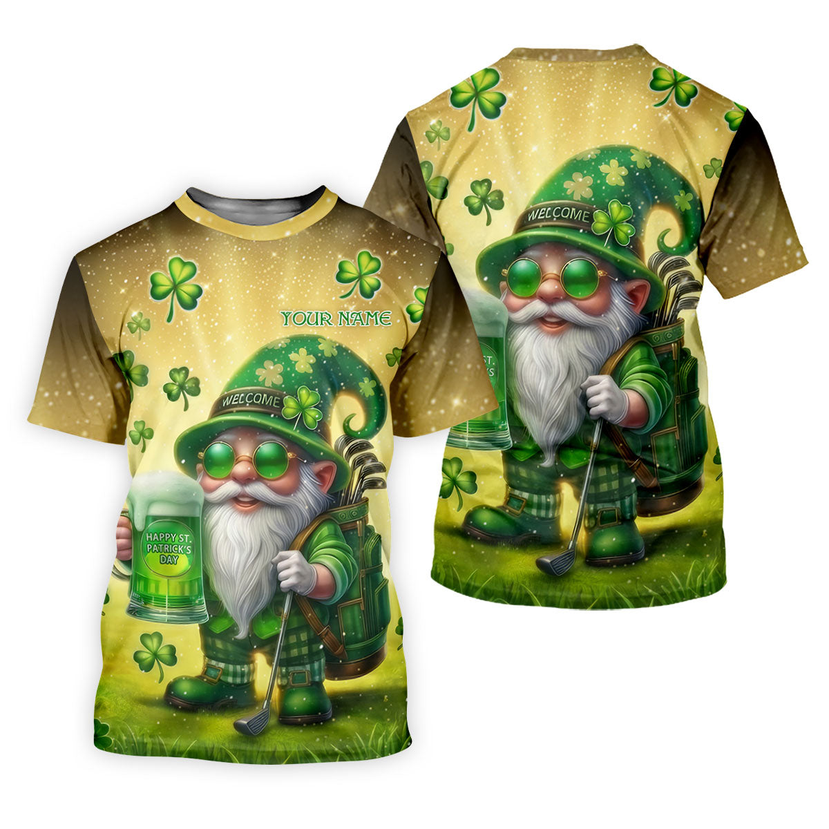 Happy St Patrick's Day Shamrock Gnome Golf And Beer Women's Golf Tops, Ladies Golf Polos