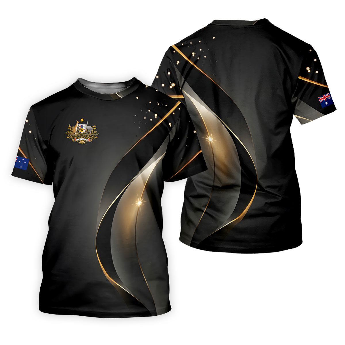 Australian Coat Of Arms Black And Gold Gradient Golf Tops For Men, Polo ShirtFor Men